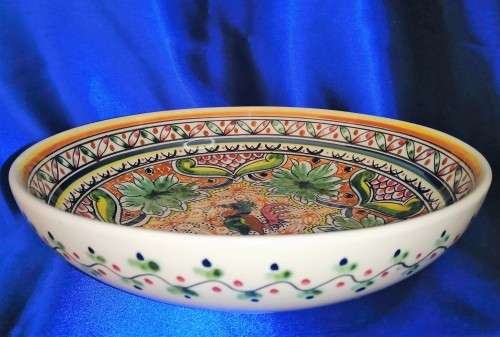 Large Nazari Folkloric Portugal Hand Painted Round XV Rooster Serving Bowl