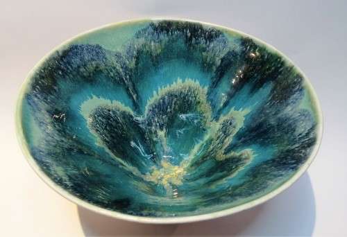 Vibrant Blues and Green Pottery bowl made in S Africa