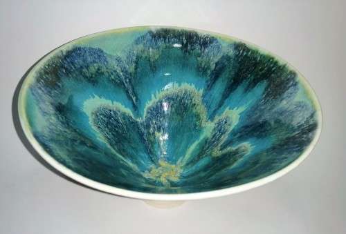 Vibrant Blues and Green Pottery bowl made in S Africa