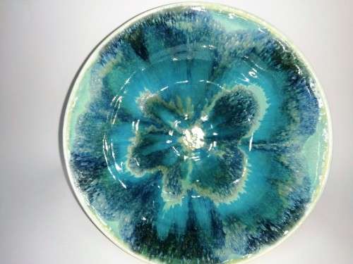 Vibrant Blues and Green Pottery bowl made in S Africa