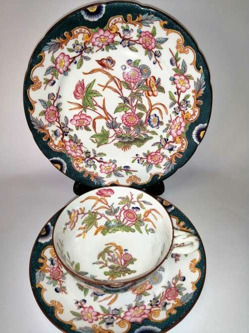 ANTIQUE French Porcelain Trio Sarreguemines, Large Porcelain Breakfast no.215