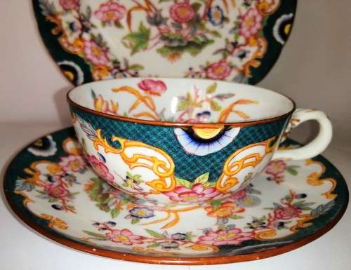 ANTIQUE French Porcelain Trio Sarreguemines, Large Porcelain Breakfast no.215