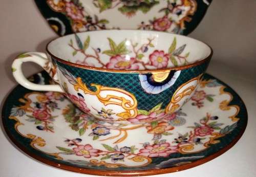 ANTIQUE French Porcelain Trio Sarreguemines, Large Porcelain Breakfast no.215