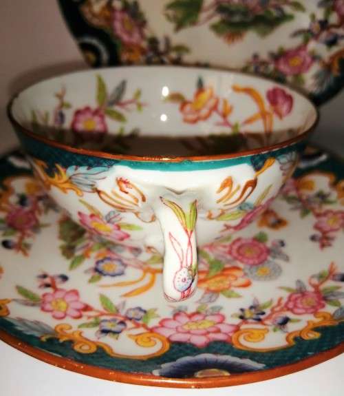 ANTIQUE French Porcelain Trio Sarreguemines, Large Porcelain Breakfast no.215