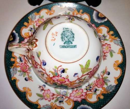 ANTIQUE French Porcelain Trio Sarreguemines, Large Porcelain Breakfast no.215