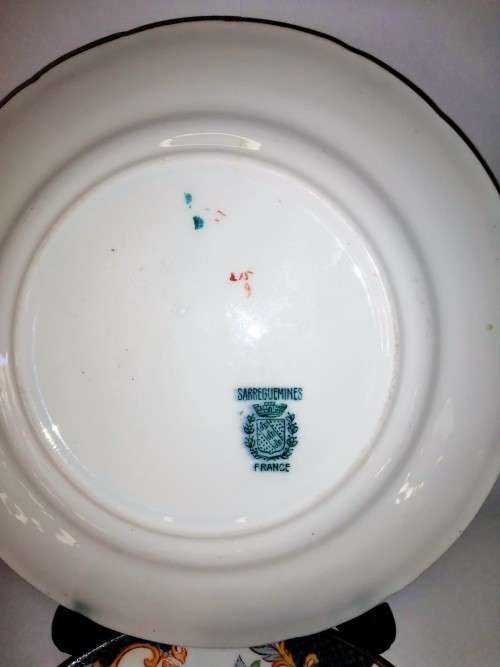 ANTIQUE French Porcelain Trio Sarreguemines, Large Porcelain Breakfast no.215