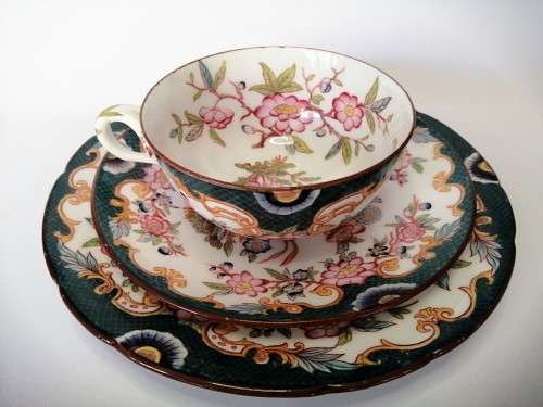 ANTIQUE French Porcelain Trio Sarreguemines, Large Porcelain Breakfast no.215