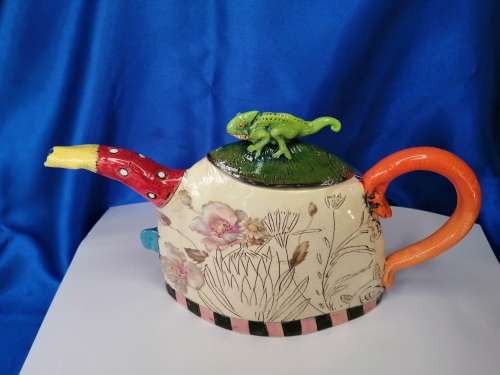 Rika Senekal Hand-Made Hand-Painted one of a kind Ceramic Tea Pot