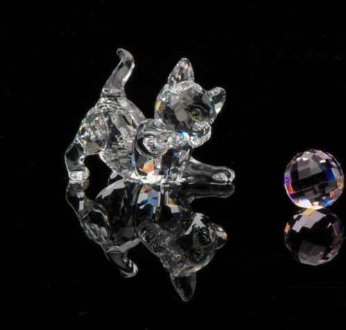 Swarovski Silver Crystal Kitten Cat Playing -631856