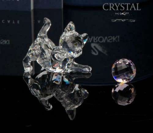 Swarovski Silver Crystal Kitten Cat Playing -631856