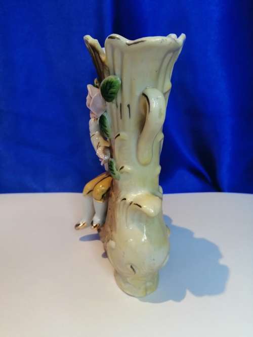 Vintage Porcelain Flower Vase Boy Playing Flute Decor Victorian