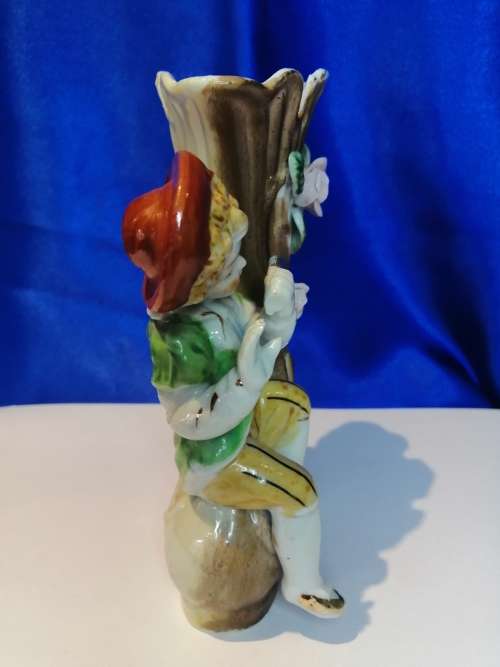 Vintage Porcelain Flower Vase Boy Playing Flute Decor Victorian
