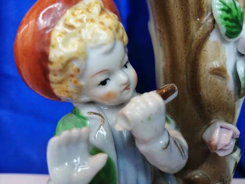 Vintage Porcelain Flower Vase Boy Playing Flute Decor Victorian