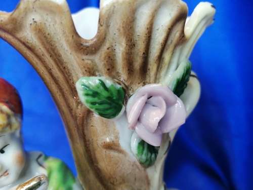 Vintage Porcelain Flower Vase Boy Playing Flute Decor Victorian