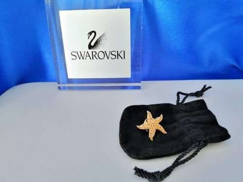 Swarovski Crystal Goldtone Starfish Pin Orange Tobaz Crystals