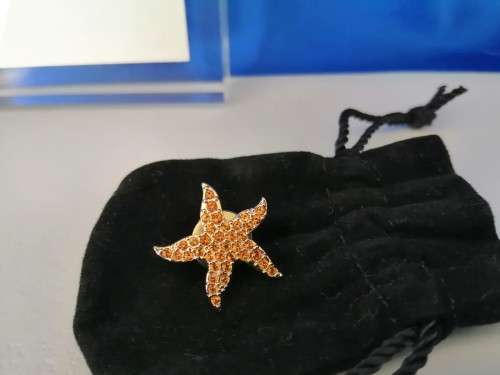Swarovski Crystal Goldtone Starfish Pin Orange Tobaz Crystals