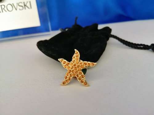 Swarovski Crystal Goldtone Starfish Pin Orange Tobaz Crystals