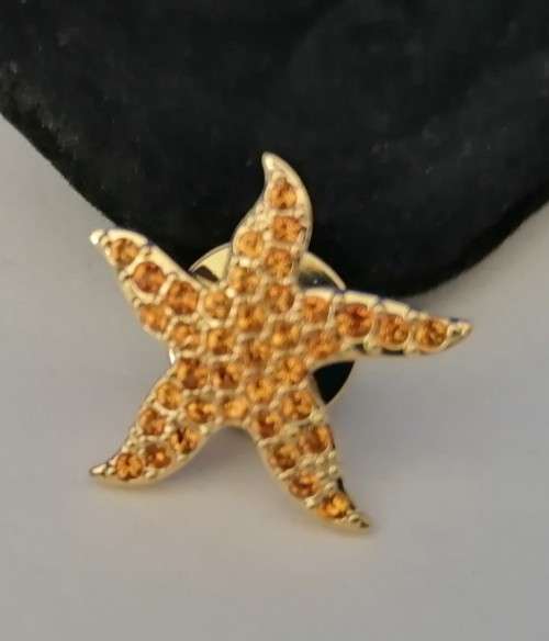 Swarovski Crystal Goldtone Starfish Pin Orange Tobaz Crystals