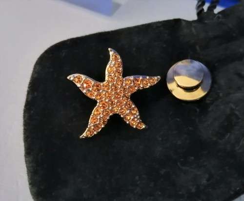 Swarovski Crystal Goldtone Starfish Pin Orange Tobaz Crystals