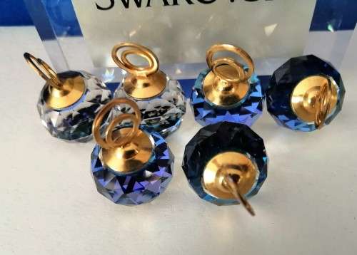 Swarovski Crystal Set of 6 Place Card Holders Bermuda Blue Colo