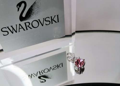 Swarovski Crystal Rose Pink Heart Charm Rhodium Plated