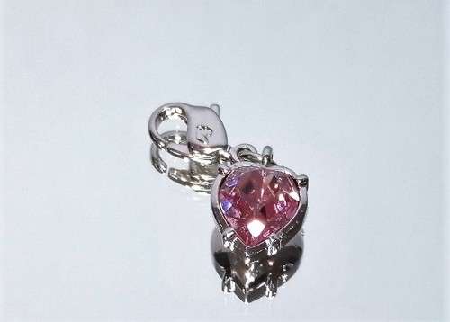 Swarovski Crystal Rose Pink Heart Charm Rhodium Plated