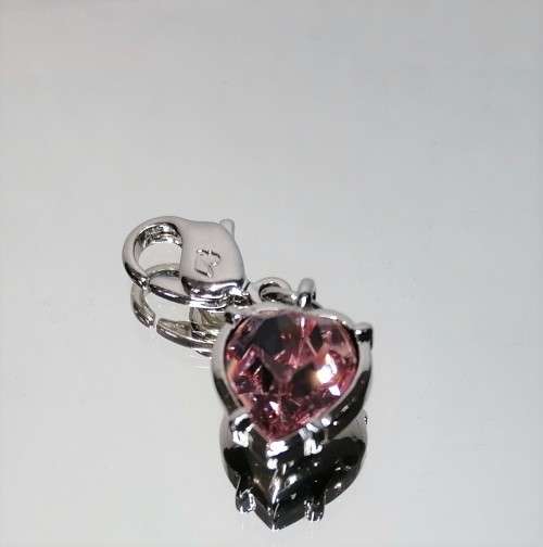 Swarovski Crystal Rose Pink Heart Charm Rhodium Plated