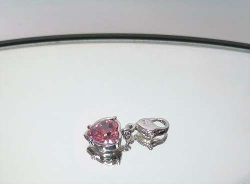 Swarovski Crystal Rose Pink Heart Charm Rhodium Plated