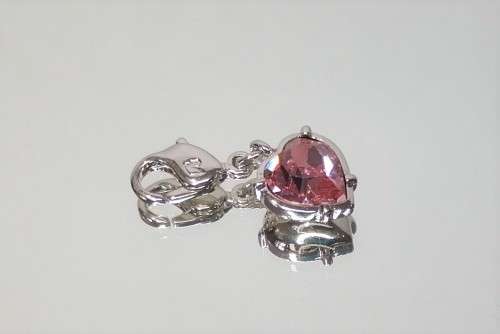 Swarovski Crystal Rose Pink Heart Charm Rhodium Plated
