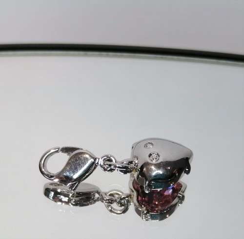 Swarovski Crystal Rose Pink Heart Charm Rhodium Plated
