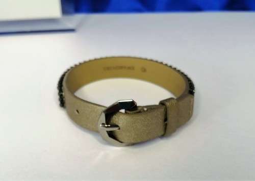 Swarovski Black AB Crystal with Distressed Metallic Leather Strap Buckle Bracelet