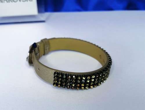 Swarovski Black AB Crystal with Distressed Metallic Leather Strap Buckle Bracelet