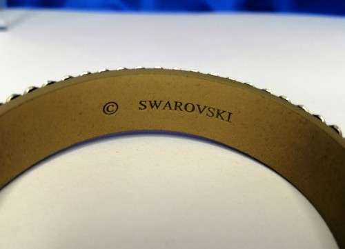 Swarovski Black AB Crystal with Distressed Metallic Leather Strap Buckle Bracelet