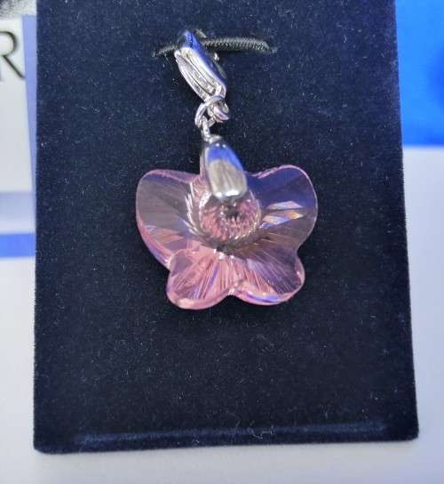 Swarovski Crystal Clip On Charm Light Rose Pink Crystal Butterfly Rhodium Plated