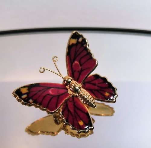 Beautiful Vintage Red Color Enamel Butterfly Brooch