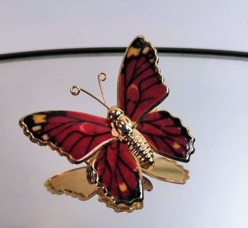 Beautiful Vintage Red Color Enamel Butterfly Brooch