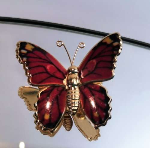 Beautiful Vintage Red Color Enamel Butterfly Brooch
