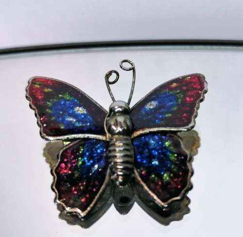 Beautiful Vintage Blue Color Enamel Butterfly Brooch #