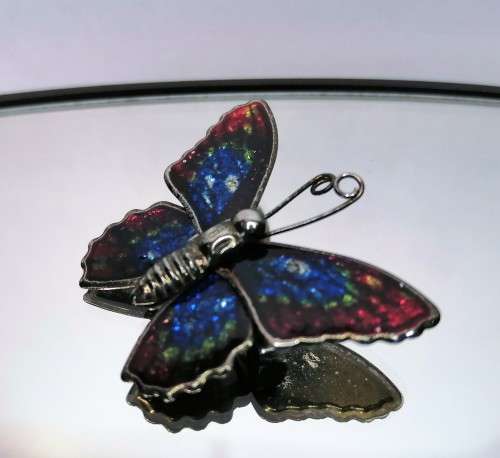 Beautiful Vintage Blue Color Enamel Butterfly Brooch #