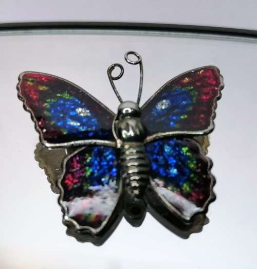 Beautiful Vintage Blue Color Enamel Butterfly Brooch #