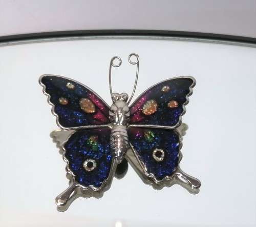 Beautiful Vintage Multi Color Enamel Butterfly Brooch