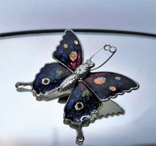 Beautiful Vintage Multi Color Enamel Butterfly Brooch
