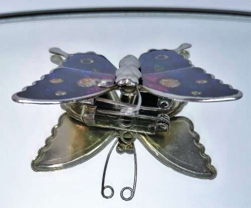 Beautiful Vintage Multi Color Enamel Butterfly Brooch