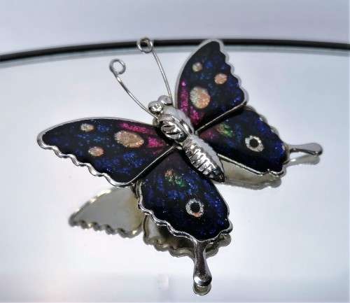 Beautiful Vintage Multi Color Enamel Butterfly Brooch