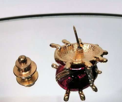 Beautiful Vintage Enamel Cyrstal Red and Black Ladybird Pin #