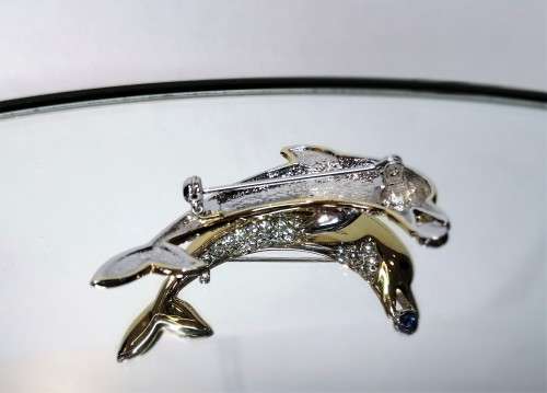 Beautiful Vintage Gold and Crystal Dolphin Brooch