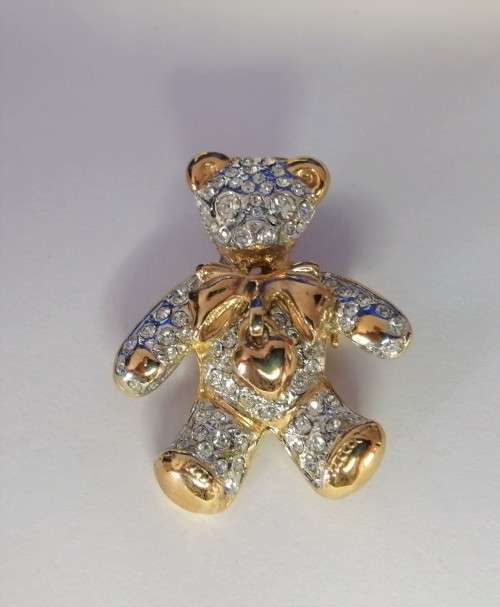Beautiful Vintage Gold and Crystal Teddy Bear Brooch