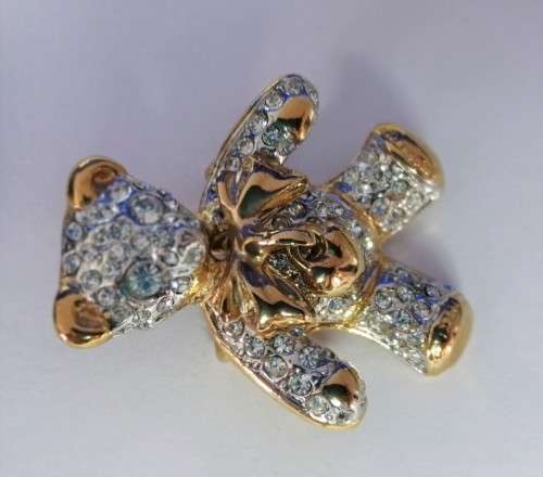 Beautiful Vintage Gold and Crystal Teddy Bear Brooch