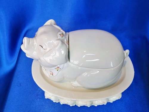 Vintage 1983 Fitz and Floyd Porcelain Pig For the French Market Serving Dish and Plate #