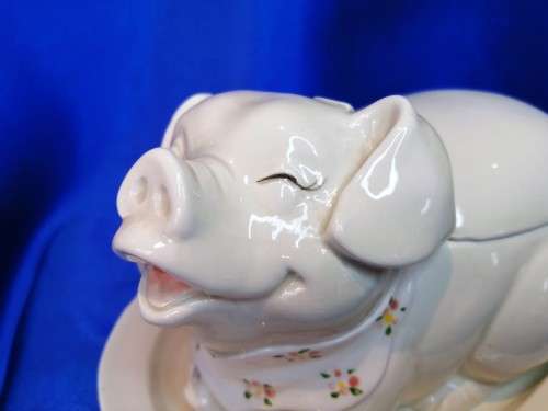 Vintage 1983 Fitz and Floyd Porcelain Pig For the French Market Serving Dish and Plate #